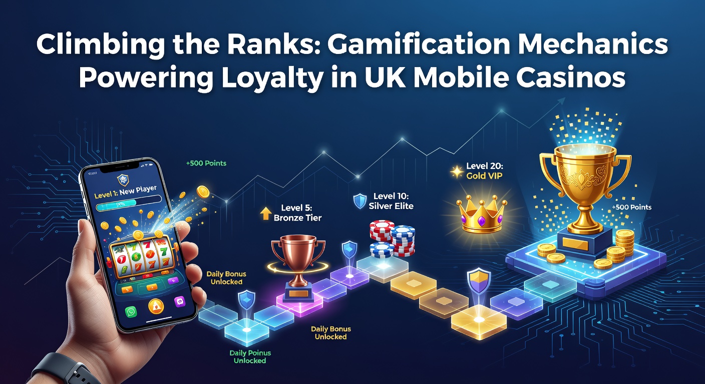 Players advancing through loyalty tiers on a mobile casino app, with badges and progress bars highlighted