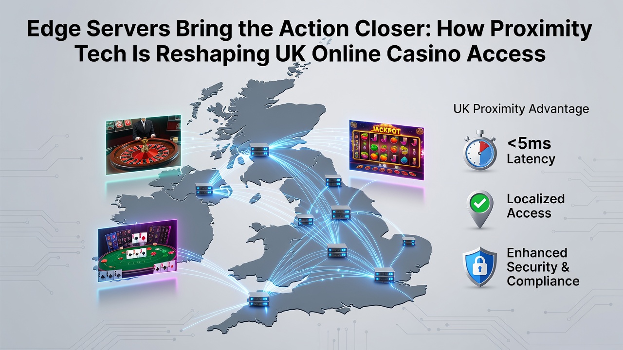Map highlighting edge server locations across UK cities supporting faster online casino gameplay