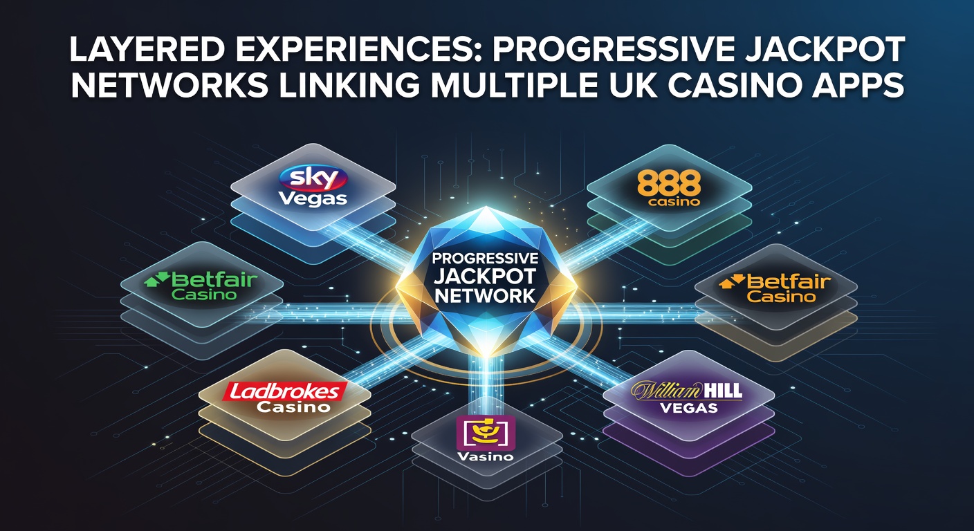 Illustration showing interconnected mobile casino apps with progressive jackpot pools visualized as layered networks across UK platforms
