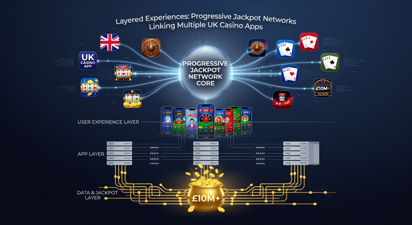 Diagram depicting data flow between UK casino apps and a central progressive jackpot server with layered contribution paths