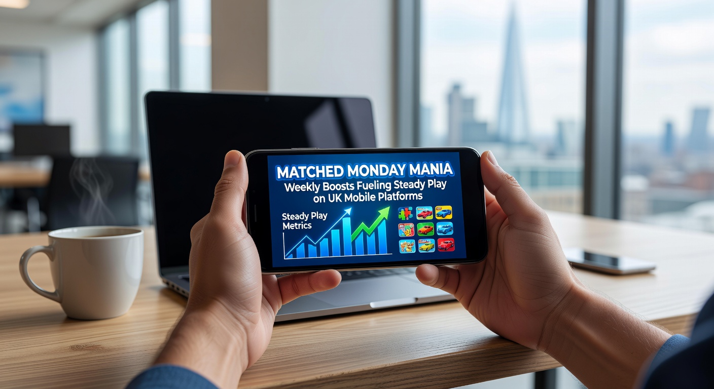 Graph illustrating weekly player engagement spikes on Mondays with deposit matches, showing sustained activity through the week on a UK mobile casino app