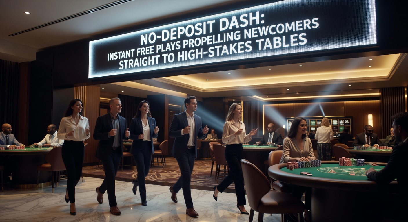 Dynamic screenshot of a no-deposit bonus progression bar filling up, leading to a high-stakes live dealer table with chips stacking high