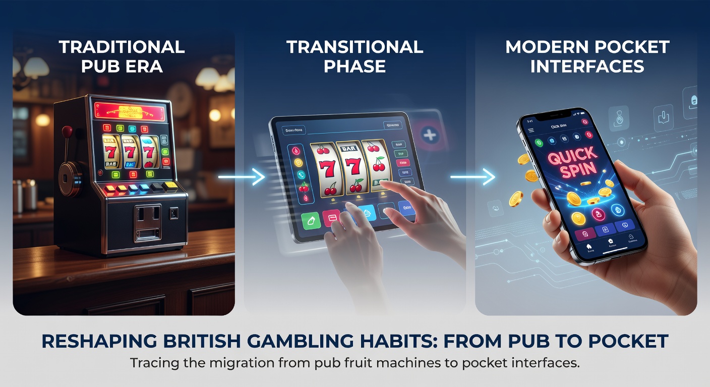 Close-up of a modern mobile gambling app interface displayed on a smartphone with pub fruit machine elements subtly integrated into the design